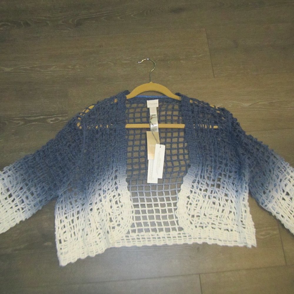 Chico's Dip Dye Saphira Shrug sweater Nepal blue Size 2  NEW